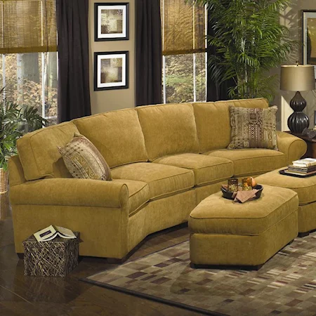 Curved Sectional with Rolled Arm and Loose Cushion Back